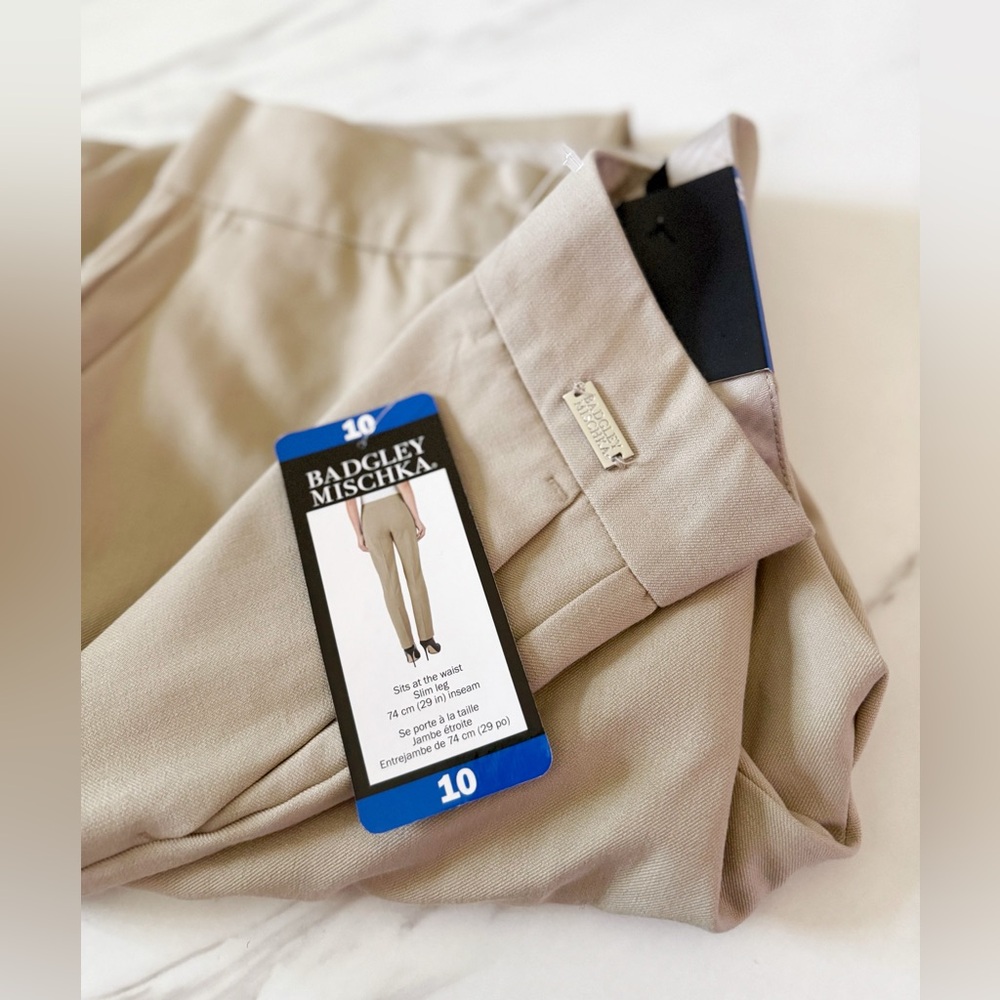 NWT Badgley Mischka Classic Slim Leg High-waist Trousers Size 10
